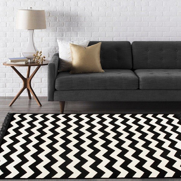 Melnbalts divpusējs paklājs Zig Zag, 140 x 215 cm-image-3