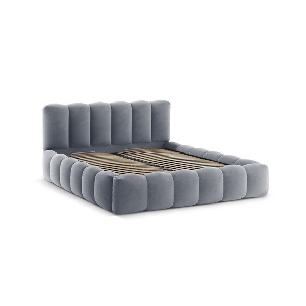 Pelēka polsterēta divvietīga gulta ar veļas kasti ar redelēm 140x200 cm Lupine – Micadoni -image-3