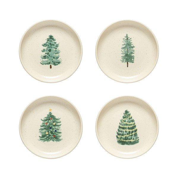 Krēmkrāsas deserta akmensmasas šķīvji (4 gab.) ar Ziemassvētku motīvu ø 16 cm Pacifica Christmas Tree – Casafina