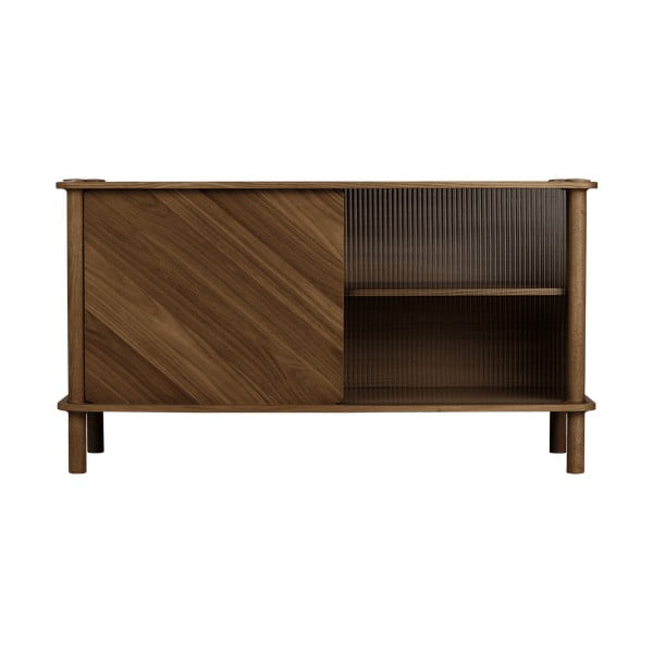 Brūna ozola masīvkoka vitrīna ar bīdāmām durvīm 135x73,5x48 cm Italic – UMAGE-image-1