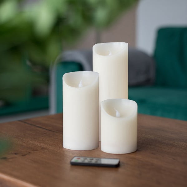 3 LED sveču komplekts ar tālvadības pulti DecoKing Wax, augstums 10; 15 un 20 cm-image-1