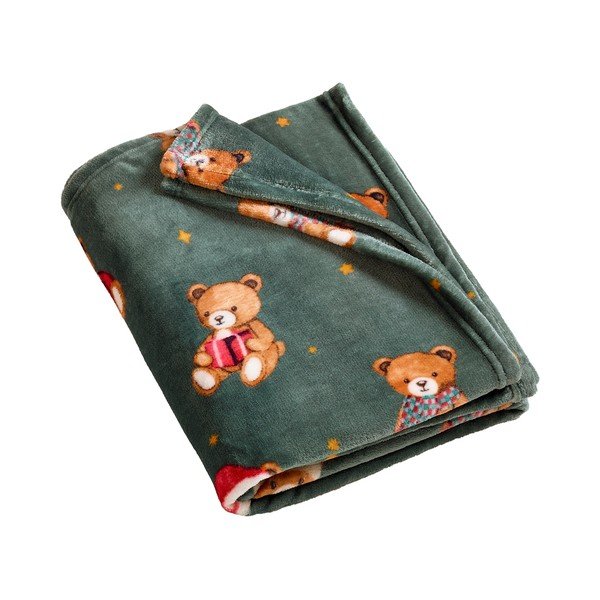 Tumši zaļš pleds ar Ziemassvētku motīvu 170x130 cm Christmas Tartan Teddy Bear – Catherine Lansfield