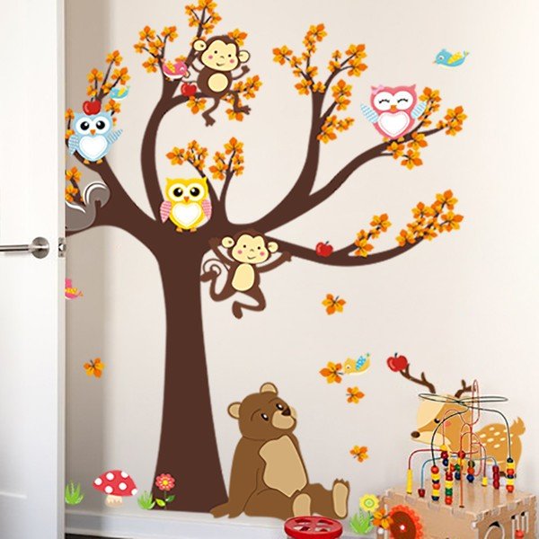 Sienas uzlīme Ambiance Tree with Animals-image-1