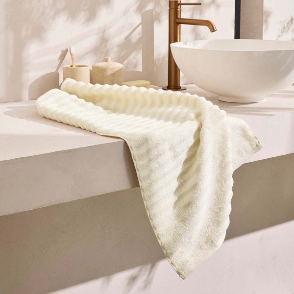 Krēmkrāsas frotē kokvilnas dvielis 50x90 cm Maya – douceur d'intérieur-image-2