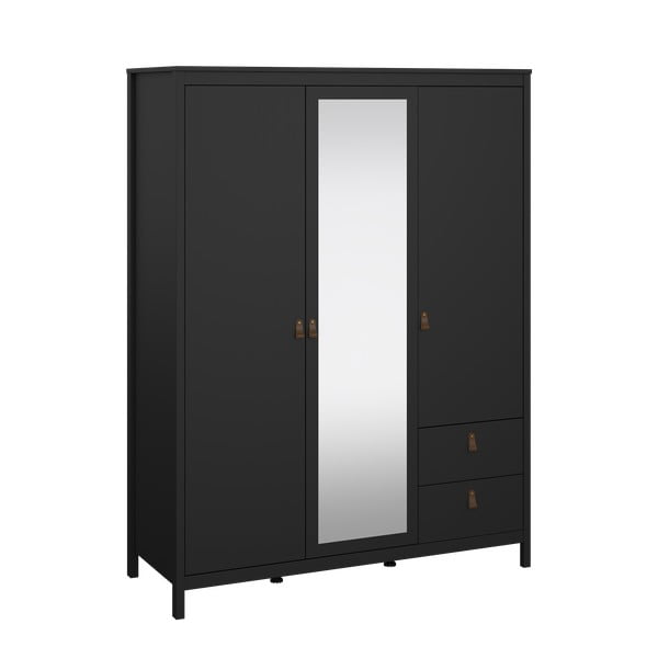 Melns drēbju skapis ar spoguli 150x199x58 cm Madrid – Tvilum-image-4