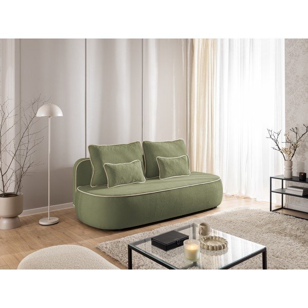 Haki/bēšs samta salokāms/ar uzglabāšanas vietu dīvāns 210 cm Saga – Ropez-image-1