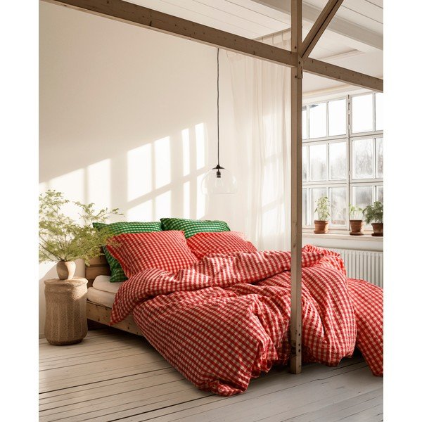 Sarkana/dzeltena divguļamā gultas veļa no krepa auduma 200x220 cm Bæk&Bølge – JUNA-image-1