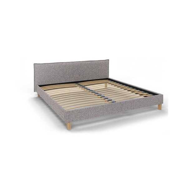 Pelēka mīksta divvietīga gulta ar režģi 200x200 cm Tina – Ropez