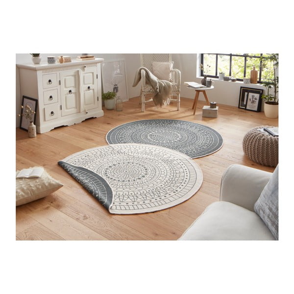 Pelēks un krēmkrāsas āra paklājs NORTHRUGS Porto, ⌀ 140 cm-image-1