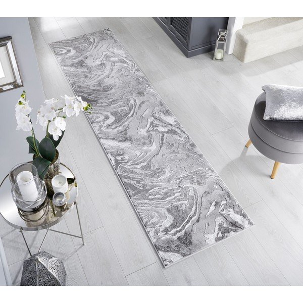Pelēks/sudraba krāsas celiņa paklājs 60x230 cm Marbled – Flair Rugs-image-1