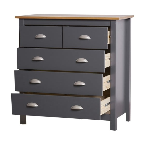 Antracīta pelēka priedes masīvkoka kumode ar 5 atvilktnēm Marckeric Jade-image-1