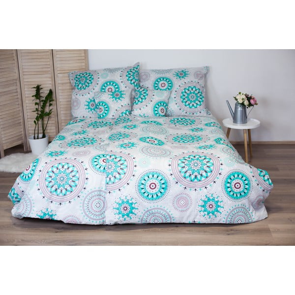 Tirkīzzila kokvilnas gultasveļa Cotton House Mandala, 140 x 200 cm-image-1