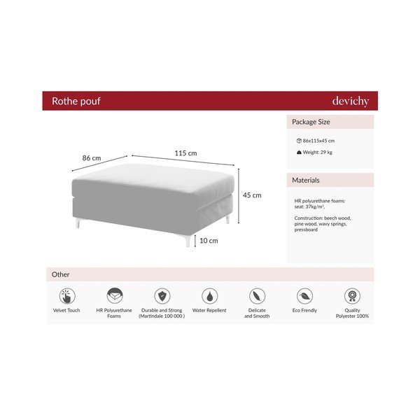 Tumši rozā samta soliņš kājām Devichy Rothe-image-4