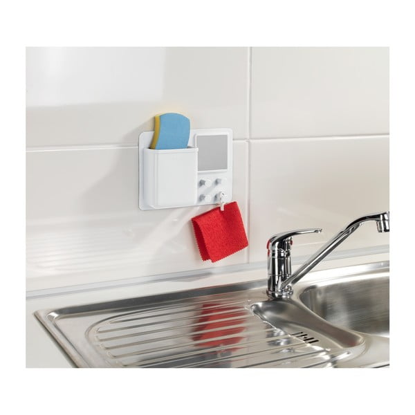 Balts silikona sienas organizators ar āķiem un spoguli Wenko Ampio-image-1