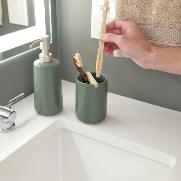 Zaļš keramikas ziepju dozators iDesign Eco Vanity-image-1