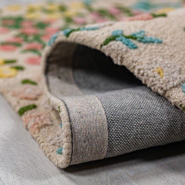 Krēmkrāsas ar rokām darināts vilnas paklājs 160x230 cm Emilia Floral – Flair Rugs-image-3