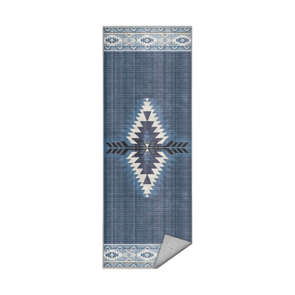 Zils mazgājams celiņa paklājs 80x200 cm Ethnic Geo – Mila Home