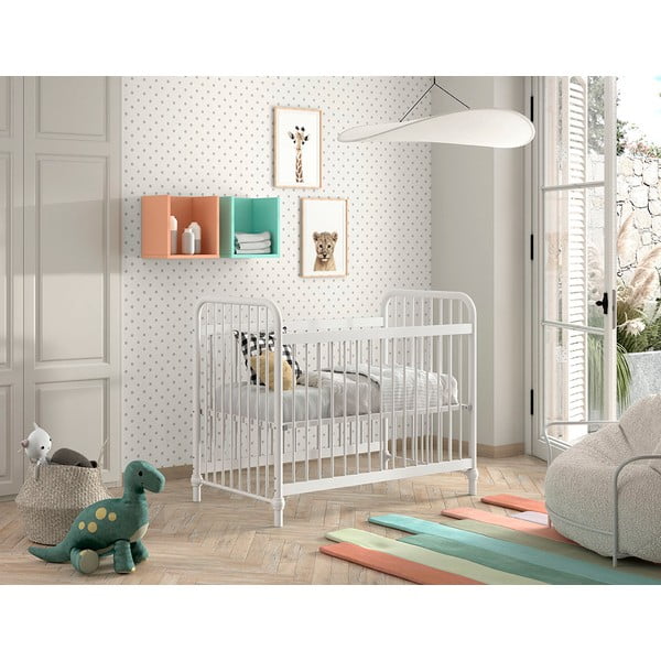 Balta metāla bērnu gultiņa 60x120 cm BRONXX – Vipack-image-1