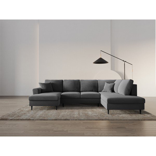 Gaiši pelēks samta salokāms stūra dīvāns ar uzglabāšanas vietu (ar labo stūri/U veida) Kyoto – Cosmopolitan Design-image-2