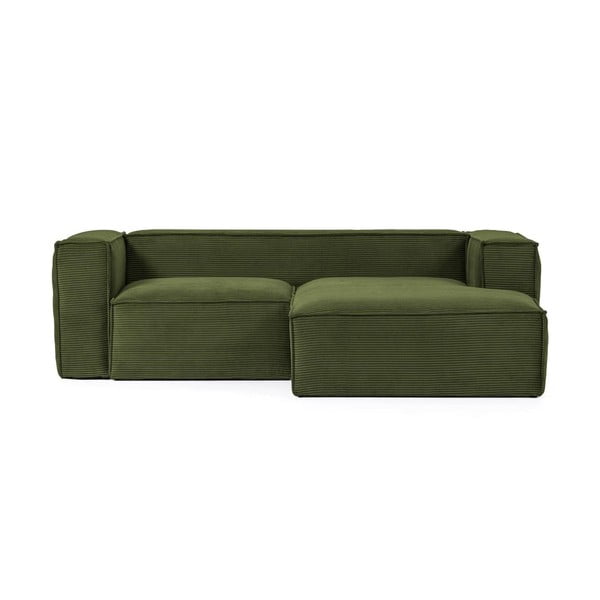 Zaļš velveta stūra dīvāns (labais stūris) Blok – Kave Home
