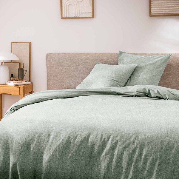 Zaļa divguļamā/īpaši gara trīsdaļīga kokvilnas gultas veļa 240x220 cm Meline – douceur d'intérieur-image-1