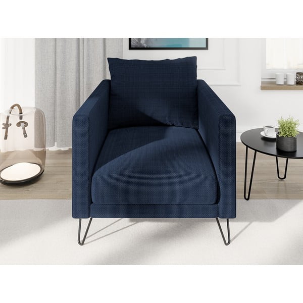 Tumši zils atpūtas krēsls no šenila auduma Freya – Ropez-image-1