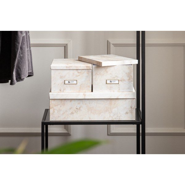 Bēšas kartona uzglabāšanas kastes (3 gab.) ar vāku 31x47x15,5 cm Inge Paper Laminate – Bigso-image-1