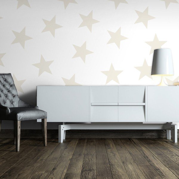 Bērnu tapetes no neausta auduma 400 cm x 280 cm Beige Stars – Artgeist-image-1