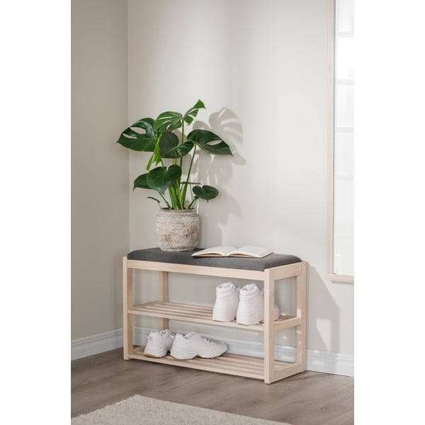 Melns ozola masīvkoka apavu plaukts ar soliņu Confetti – Rowico-image-4