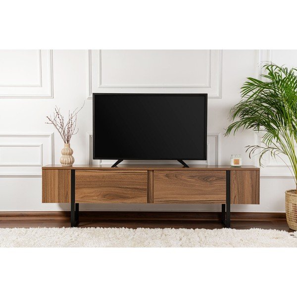 Tumša dabīga toņa TV galdiņš ar riekstkoka imitāciju 180x50x29,5 cm Serenity – Kalune Design-image-1