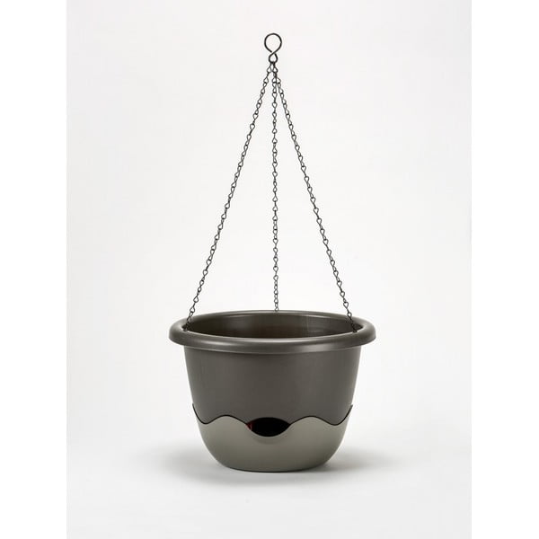 Pelēks pašapūdeņojošs puķu pods Plastia Mareta, piemērots piekāršanai, garums 30 cm-image-1