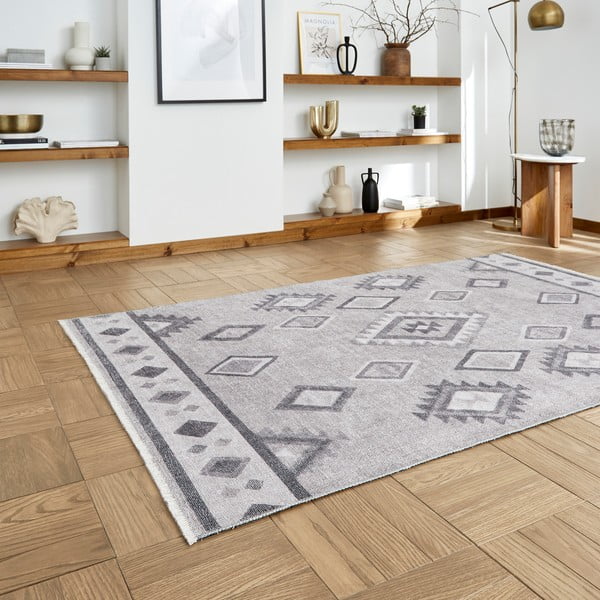 Pelēks mazgājams celiņa paklājs no kokvilnas maisījuma 60x170 cm Whisper – Think Rugs-image-2