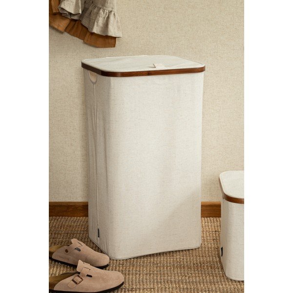 Krēmkrāsas tekstila veļas grozs Bamboo/Linen – Bigso-image-2