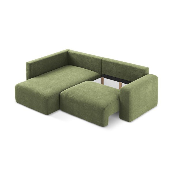 Zaļš salokāms stūra dīvāns no šenila auduma ar uzglabāšanas vietu (ar kreiso stūri/L veida) Kona – Makamii-image-4