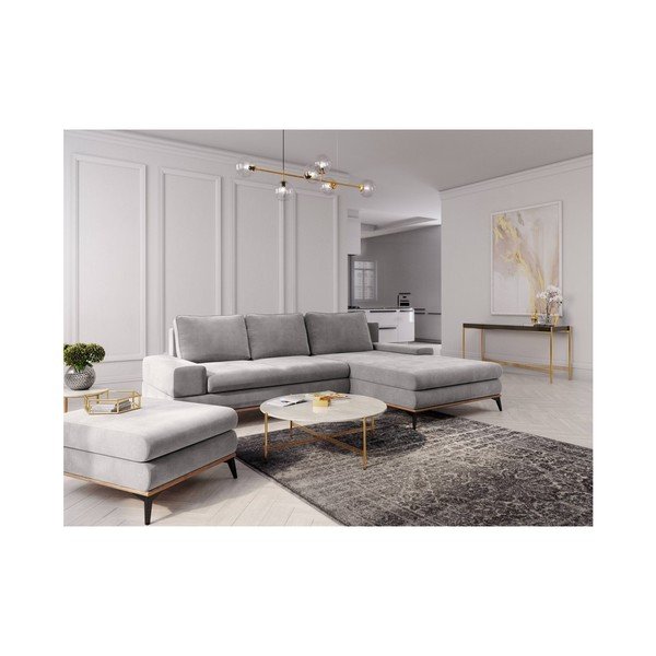 Gaiši pelēks izvelkamais stūra dīvāns ar veļas kasti Windsor & Co Sofas Planet, labais stūris-image-1