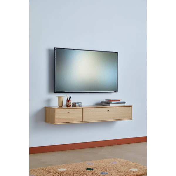 Dabīga toņa TV galdiņš ar ozolkoka imitāciju 133x22 cm Mistral – Hammel Furniture-image-1