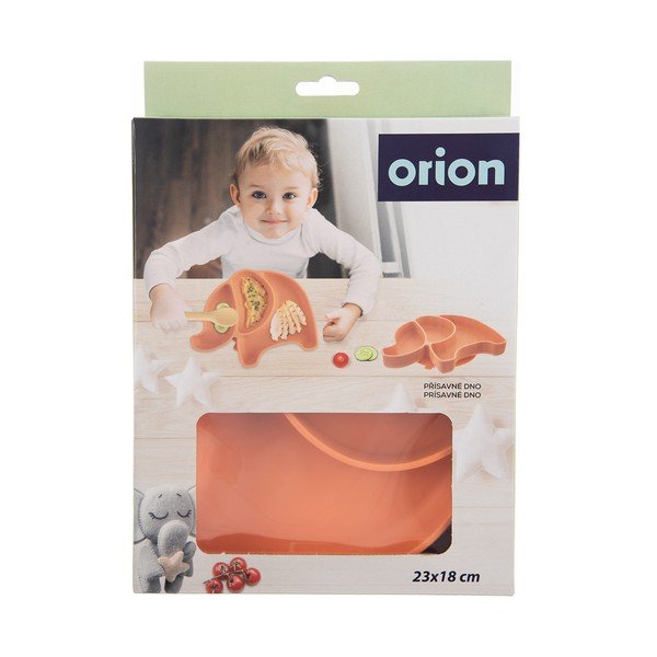 Oranžs silikona bērnu šķīvis 18x23 cm Elephant – Orion-image-4