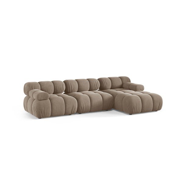 Bēšs samta modulārais stūra dīvāns (ar labo stūri/ar zvilni) – Micadoni -image-2