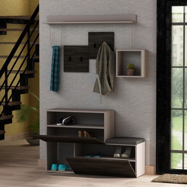 Tumši pelēks apavu statīvs / sols un sienas plaukts ar plauktu Homitis Holdon-image-2