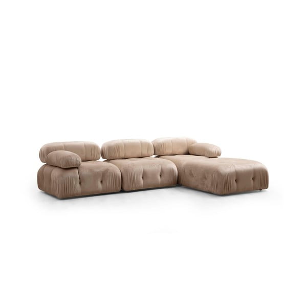 Bēšs samta stūra dīvāns (ar maināmu stūri) Bubble – Artie