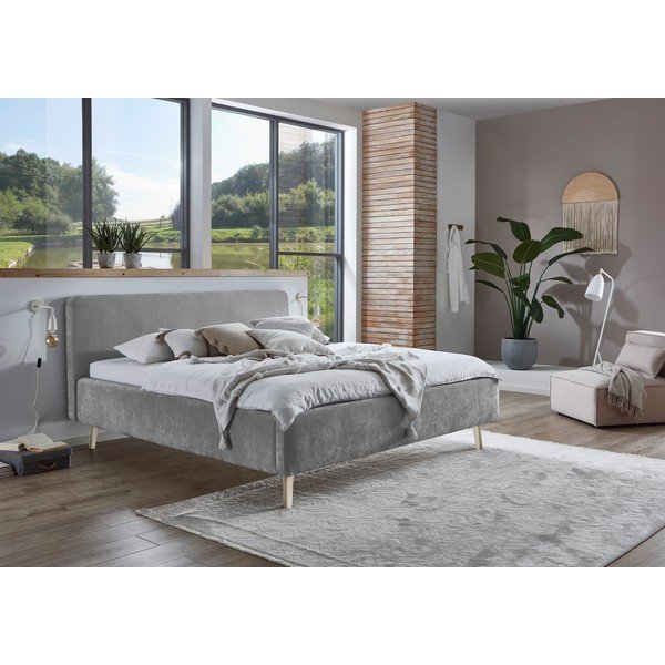 Pelēka polsterēta divvietīga gulta bez režģa 180x200 cm Mattis – Meise Möbel-image-1