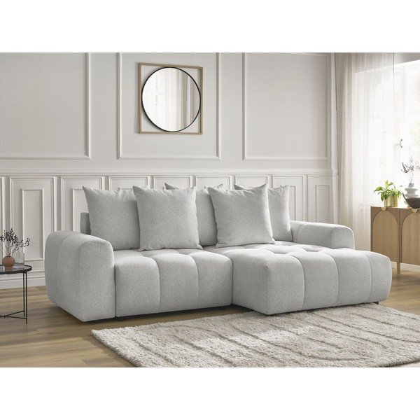 Gaiši pelēks salokāms stūra dīvāns no šenila auduma ar uzglabāšanas vietu  (ar labo stūri/ar zvilni) Roxelane – Bobochic Paris-image-3