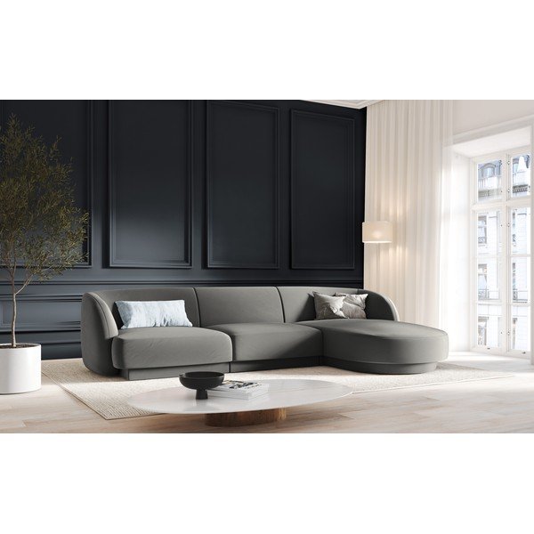 Pelēks samta stūra dīvāns (labais stūris) Miley – Micadoni Home-image-1