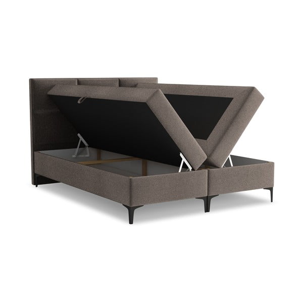 Brūna atsperu gulta ar veļas kasti 140x200 cm Pakalana – Makamii-image-1