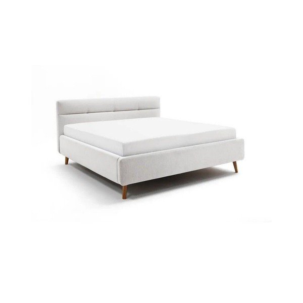 Gaiši pelēka polsterēta divvietīga gulta ar veļas kasti ar redelēm 160x200 cm Lotte – Meise Möbel