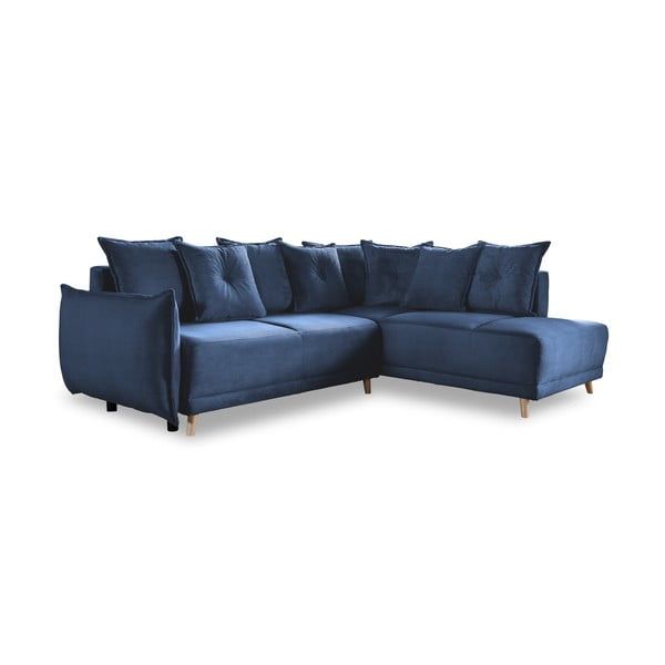 Tumši zils velveta salokāms stūra dīvāns (ar labo stūri) Lazy Lukka – Miuform