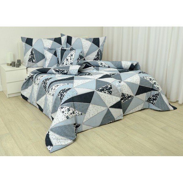 Balta/zila krepa gultas veļa divvietīgai gultai 200x220 cm Triangle 