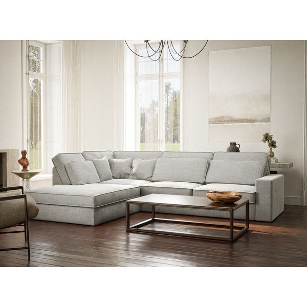 Gaiši pelēks stūra dīvāns no šenila auduma (ar kreiso stūri/L veida) Kirou – Maison de Rêve-image-1