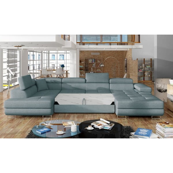 Gaiši zils salokāms/ar uzglabāšanas vietu stūra dīvāns (ar kreiso stūri/U veida) Rodrigo – ELTAP-image-2