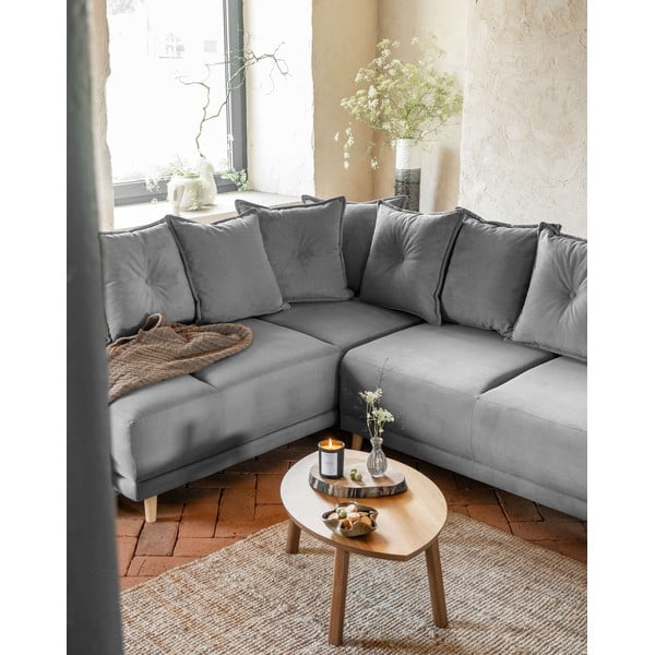 Pelēks velveta salokāms stūra dīvāns (ar kreiso stūri/U veida) Lazy Lukka – Miuform-image-3